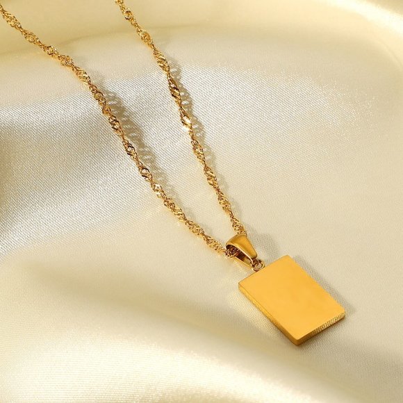 Star Zircon PVD 18K Gold Plated Rectangle Pendant Necklace Stainless Ste… - Picture 6 of 9